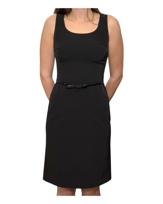 Vintage Prada Black Pencil Dress with Patent Leather Belt