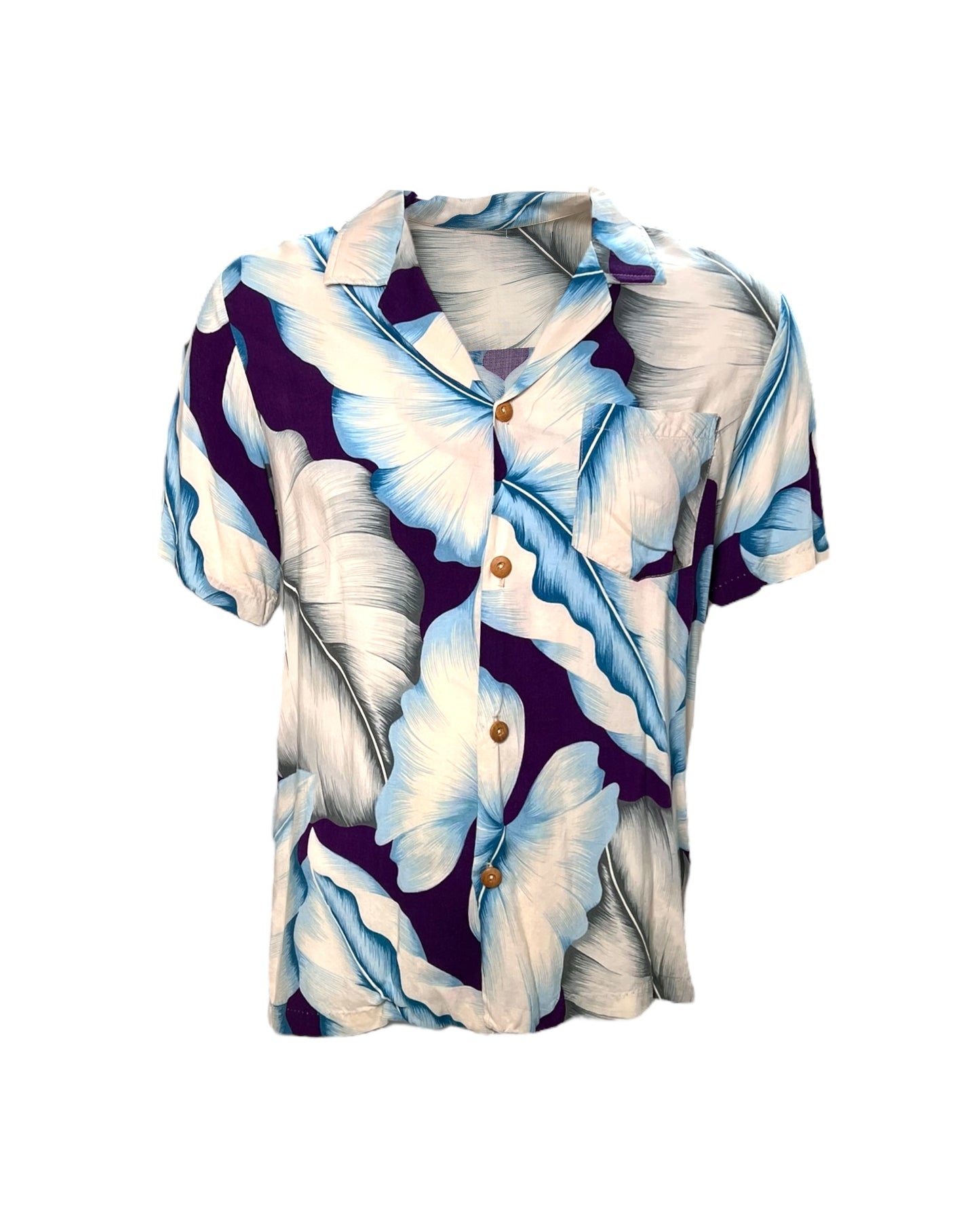 Vintage Blue, Purple and Grey Hawaiian Top