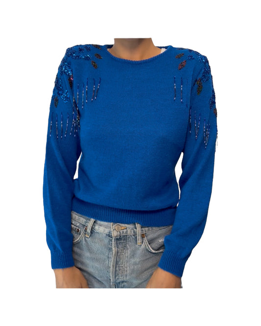 Vintage 1980s Embellished Blue Sweater