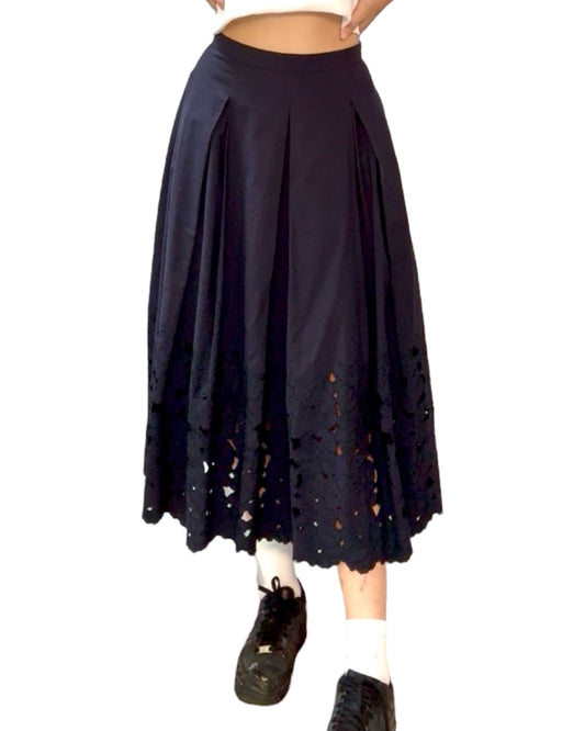 Pre-Loved ERDEM Navy Blue Floral Midi Skirt