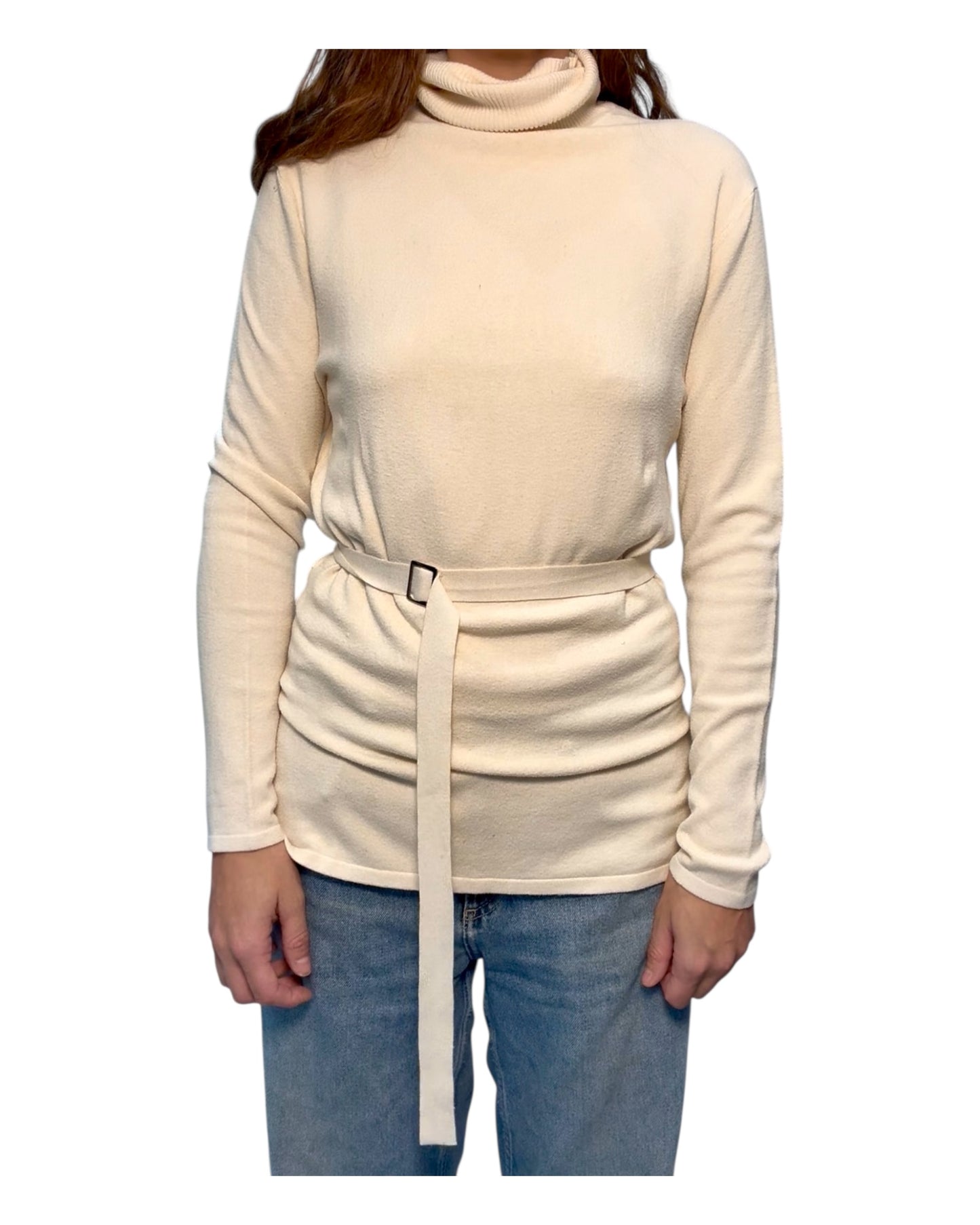 Vintage BCBG Ecru Turtleneck Sweater with Belt