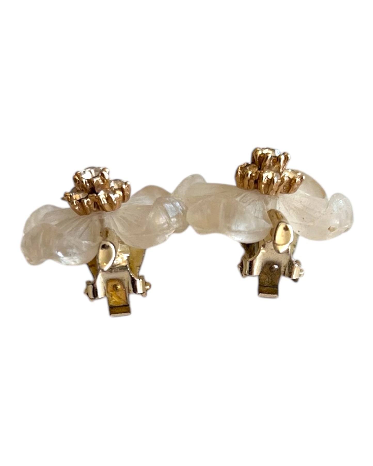 Vintage White and Gold Flower Clip-On Earrings