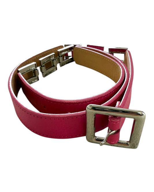 Vintage Pink Leather and Metal Chain Skinny Belt