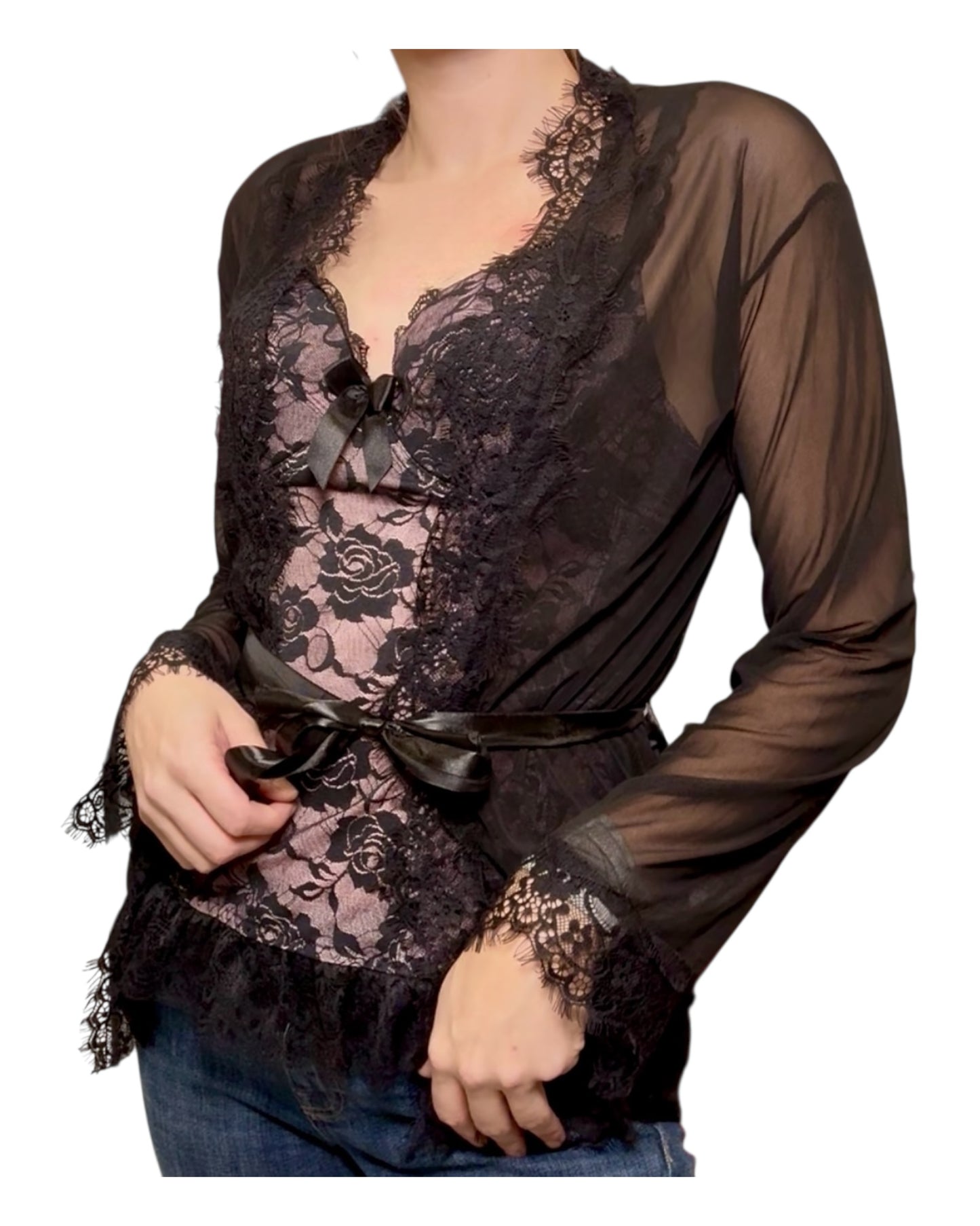 Vintage Purple and Black Lacey Lingerie Top and Robe