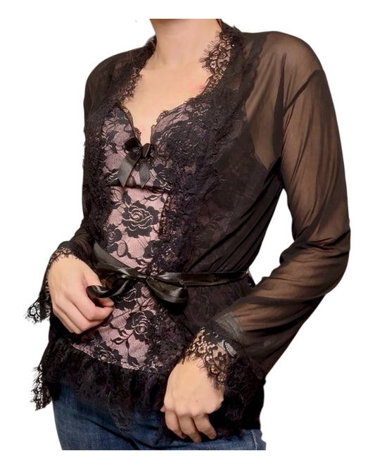 Vintage Purple and Black Lacey Lingerie Top and Robe