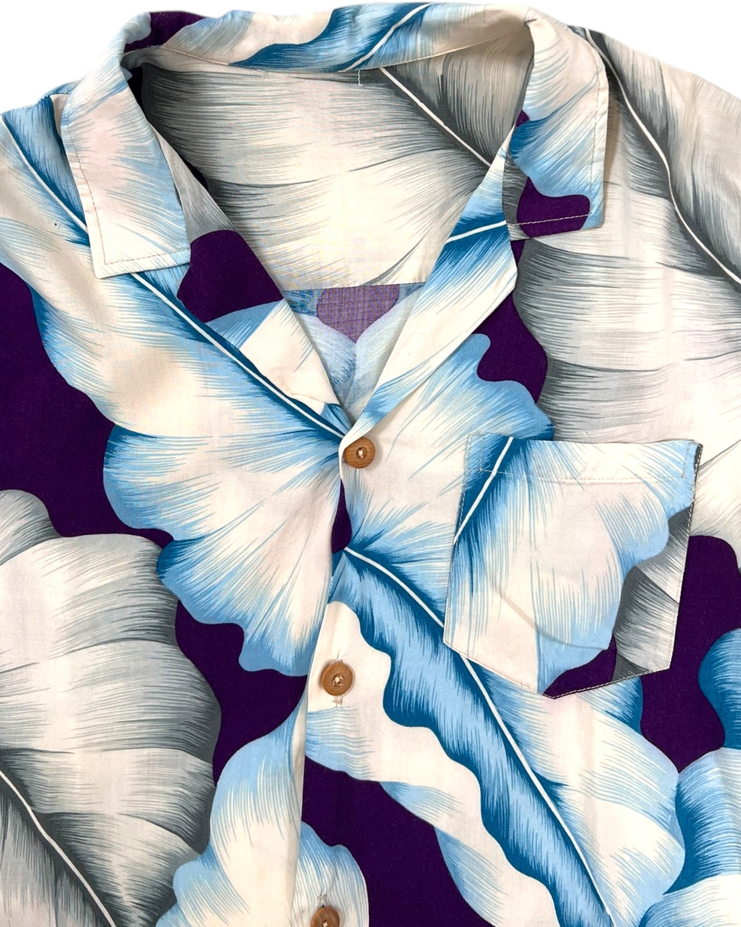 Vintage Blue, Purple and Grey Hawaiian Top