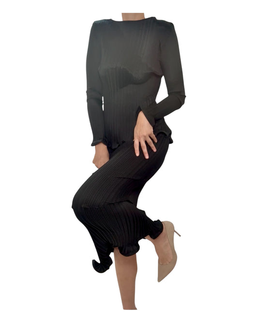 Vintage Issey Miyake Pleats Please Black Ruffle Skirt Set