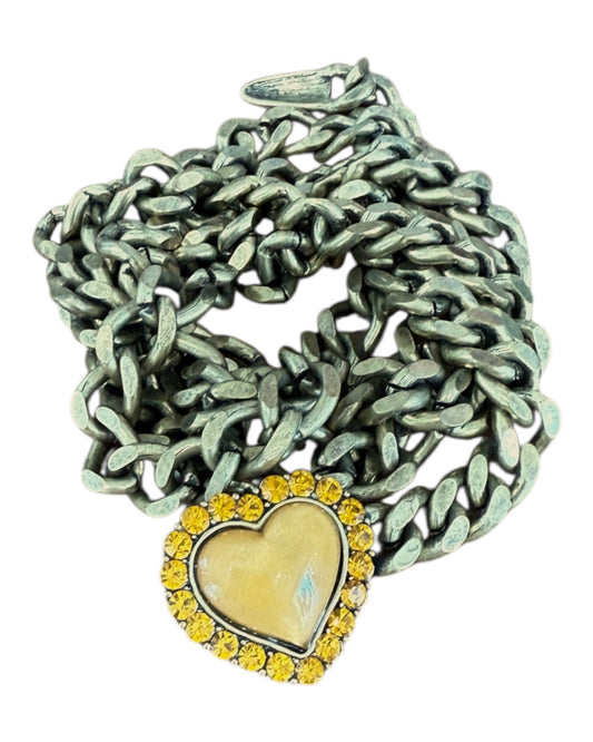 Vintage Brass Heart Skinny Chain Belt