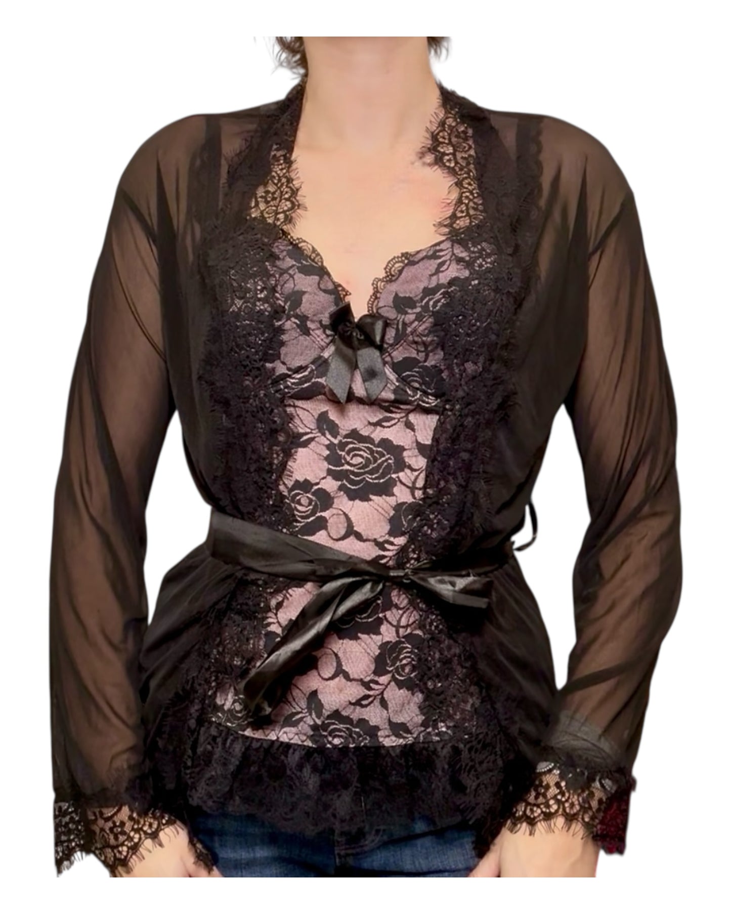 Vintage Purple and Black Lacey Lingerie Top and Robe