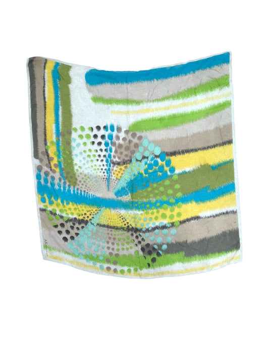 Vintage Sheer Green, Yellow and Blue Scarf