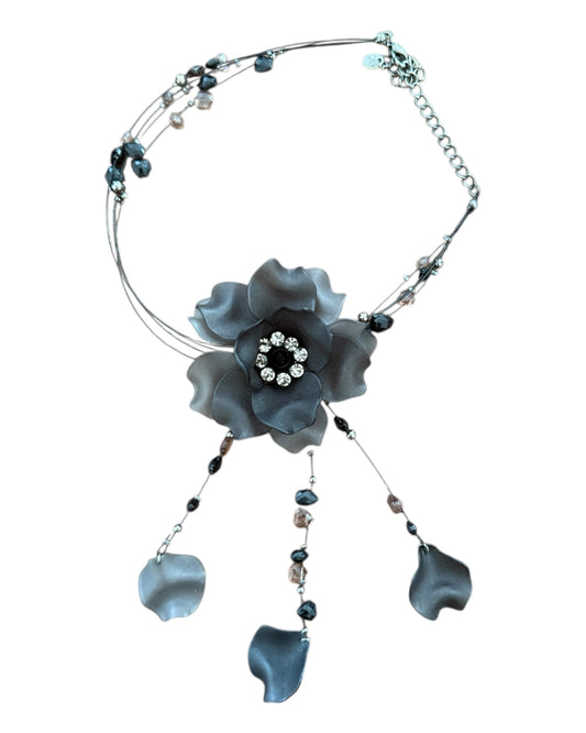 Vintage Asymmetrical Beaded Flower Necklace