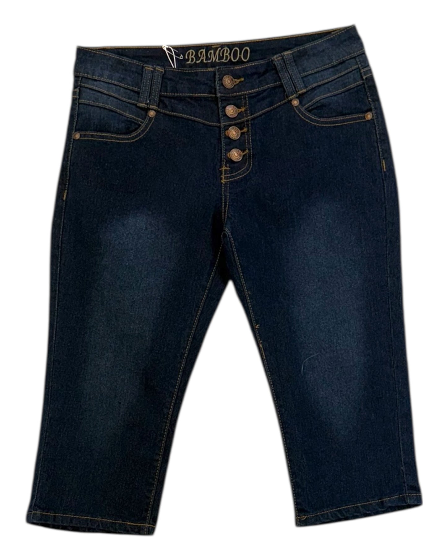 Vintage Dark-Wash Skinny Capri Shorts
