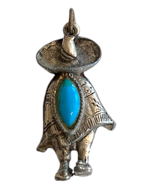Vintage Silver and Turquoise Cowboy Charm