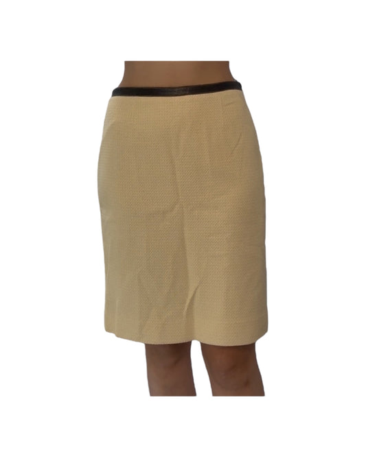 Vintage Beige Pencil Skirt with Leather Details