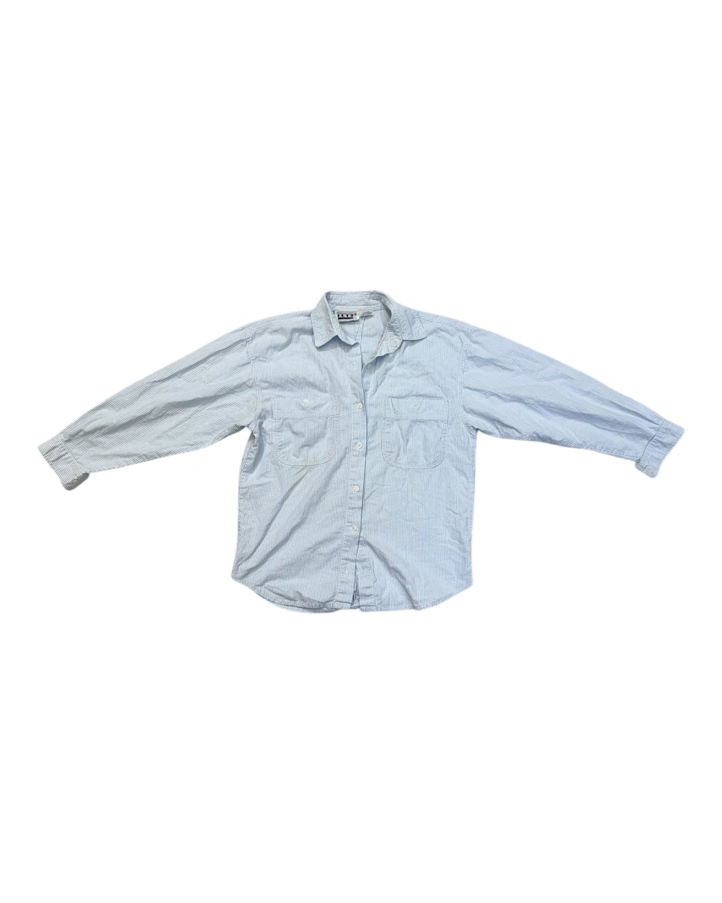 Vintage Blue and White Stripe Button-Up Blouse