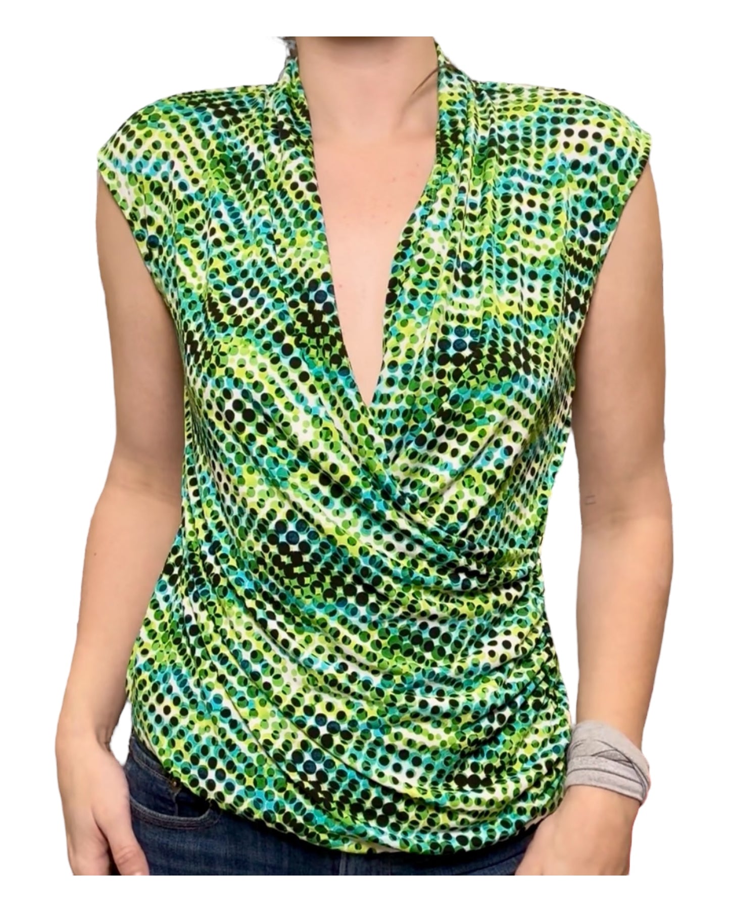 Vintage Y2K Green Polka-Dot Blouse