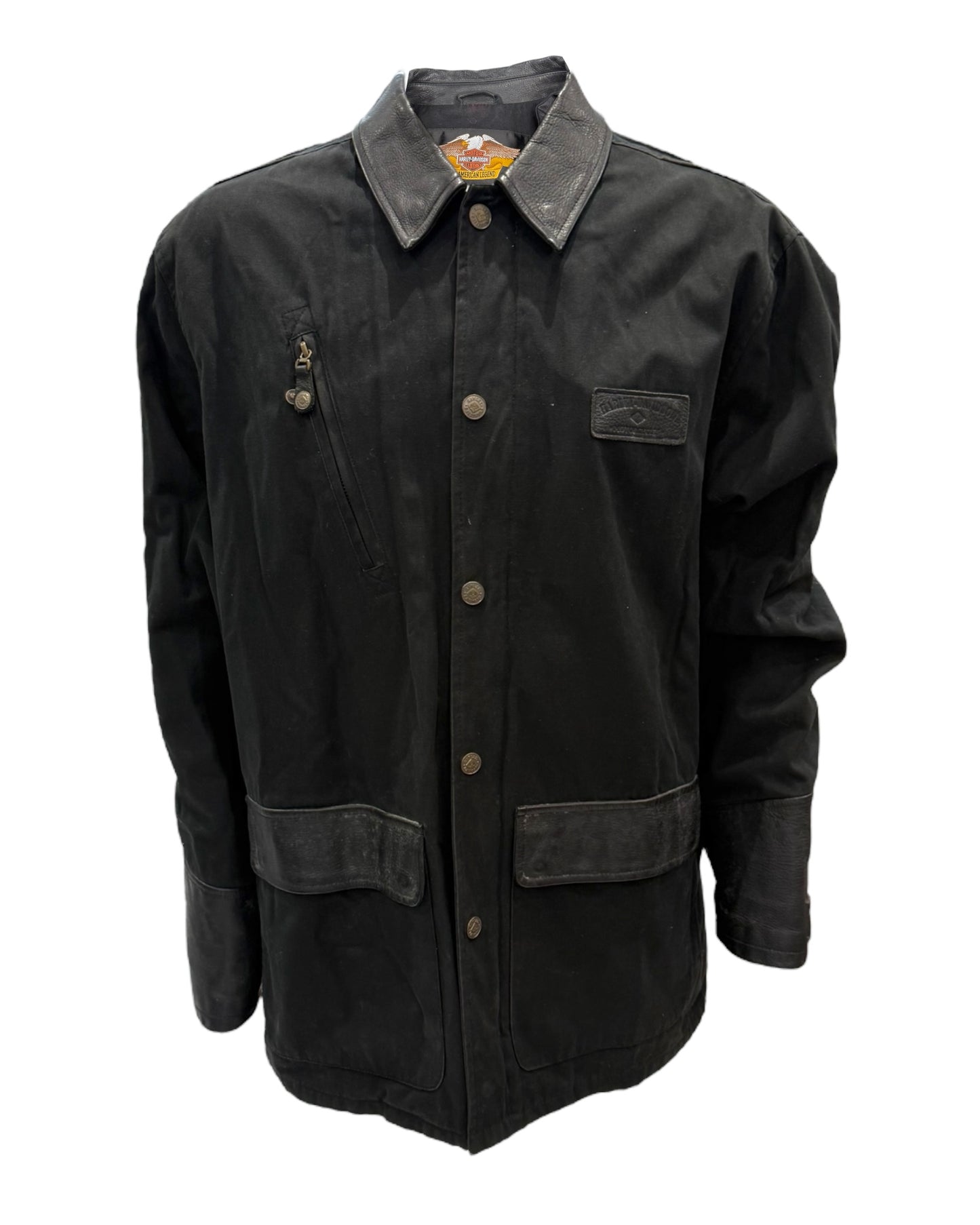 Vintage Harley Davidson Black Cotton and Leather Jacket