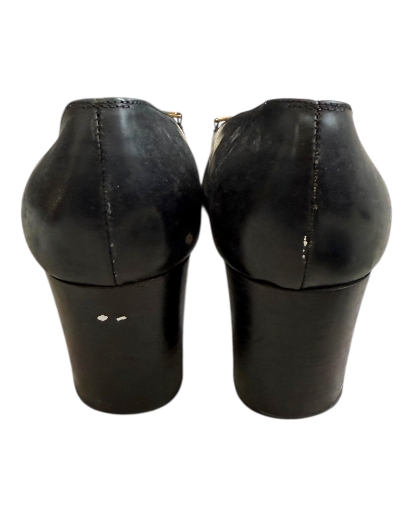 Vintage Gucci Black Chunky Heels with Gold Buckle