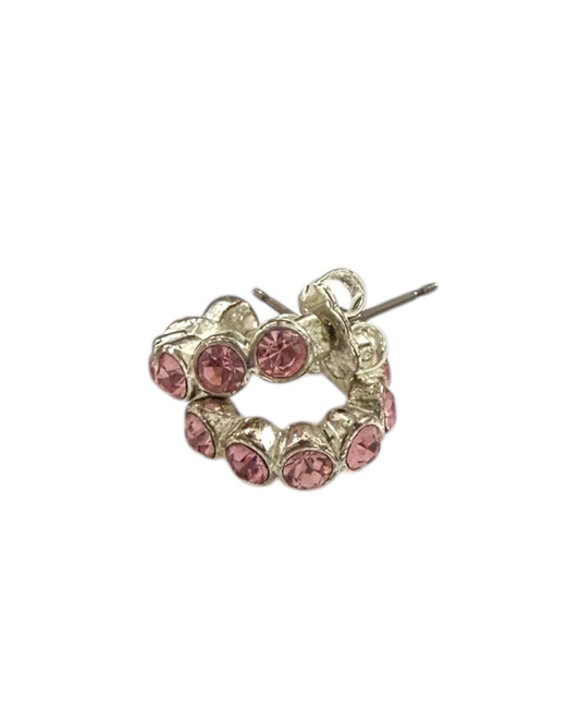 Vintage Pink and Silver Crystal Mini Hoop Earrings