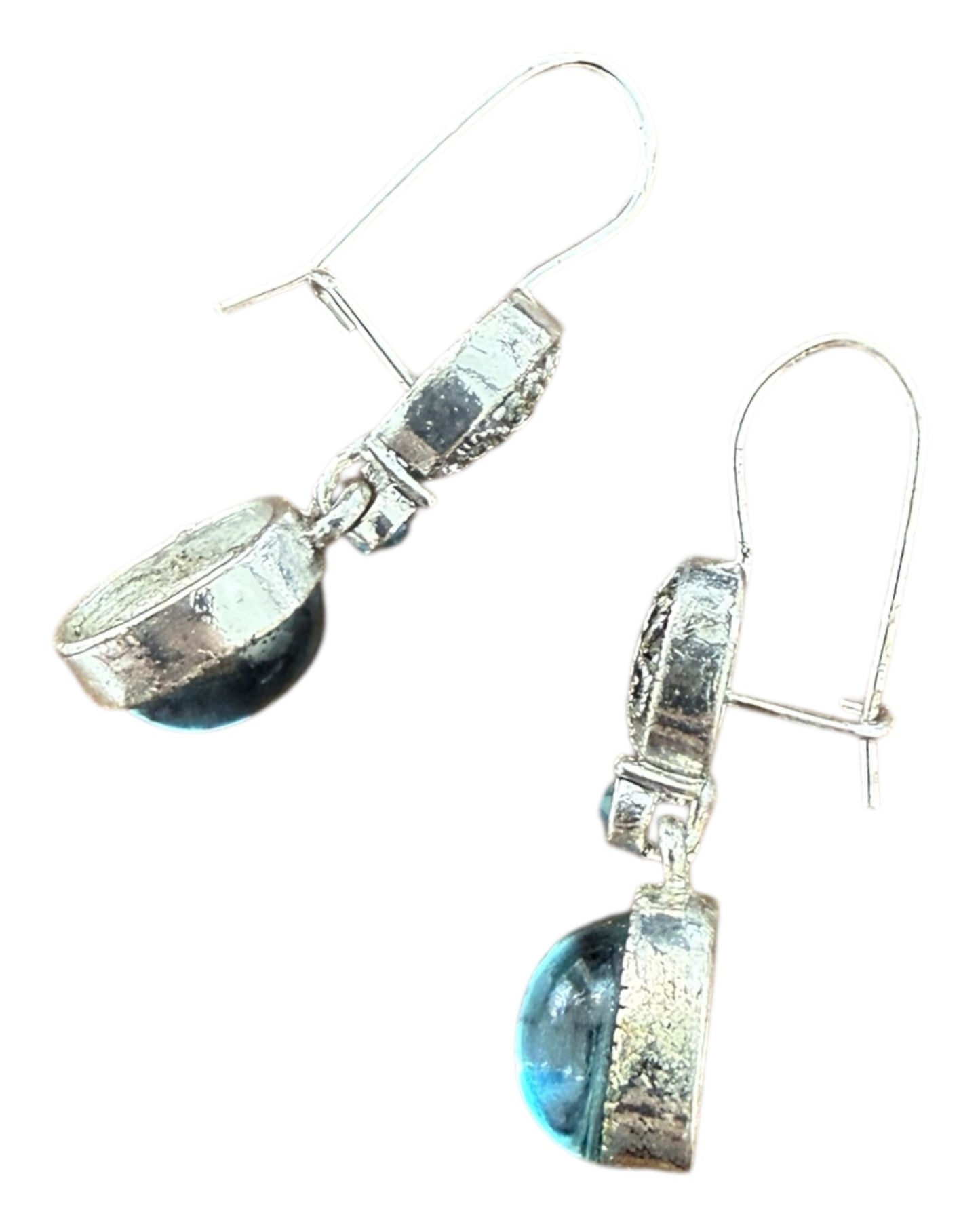 Vintage Blue Glass and Silver Dangly Earrings