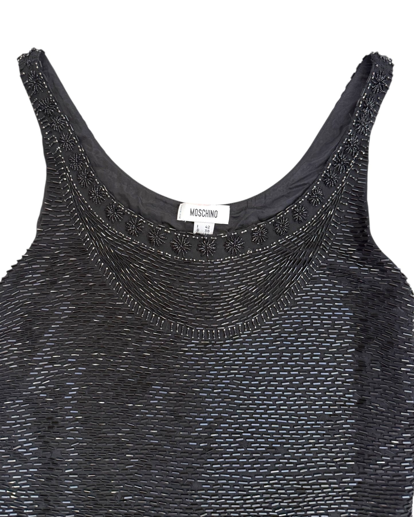 Vintage 2000s Moschino Black Beaded Mini Dress