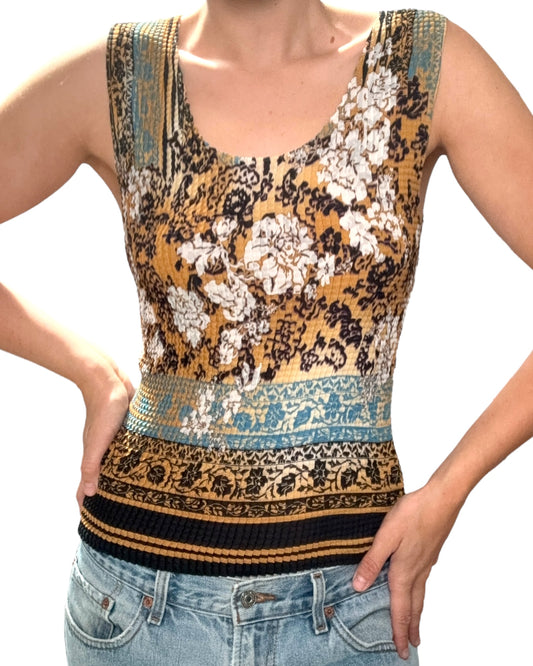 Vintage Brown Patterned Scrunchie Top