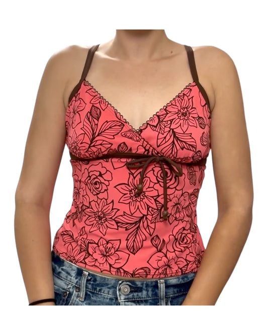 Vintage Pink and Brown Floral Tankini