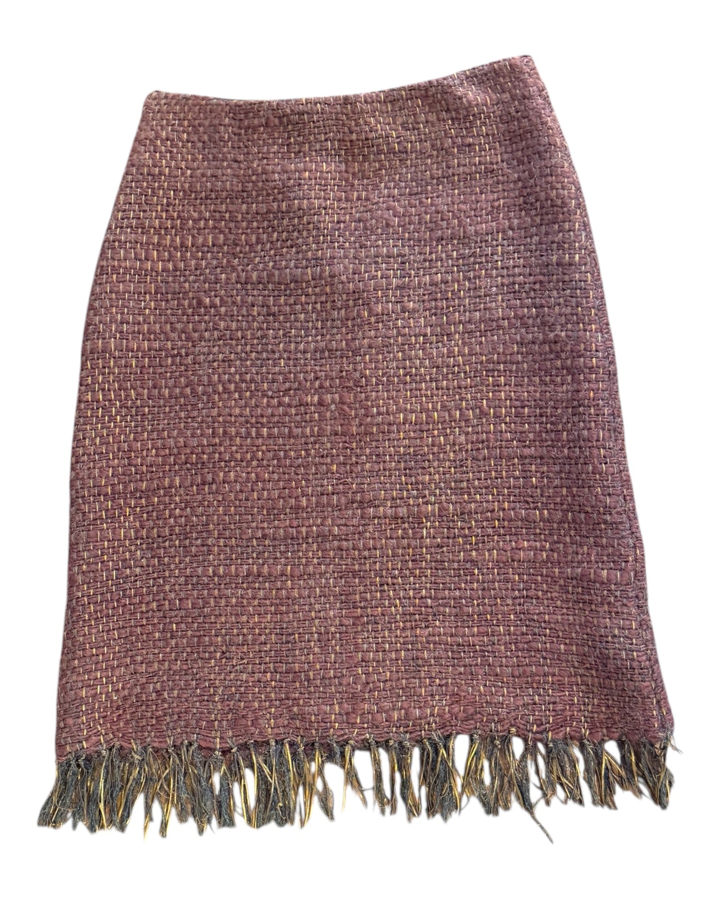 Vintage 2000s Moschino Brown Woven Mohair Skirt with Fringe