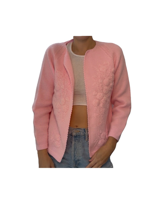 Vintage Blue and Pink Embroidered Cardigan Sweaters