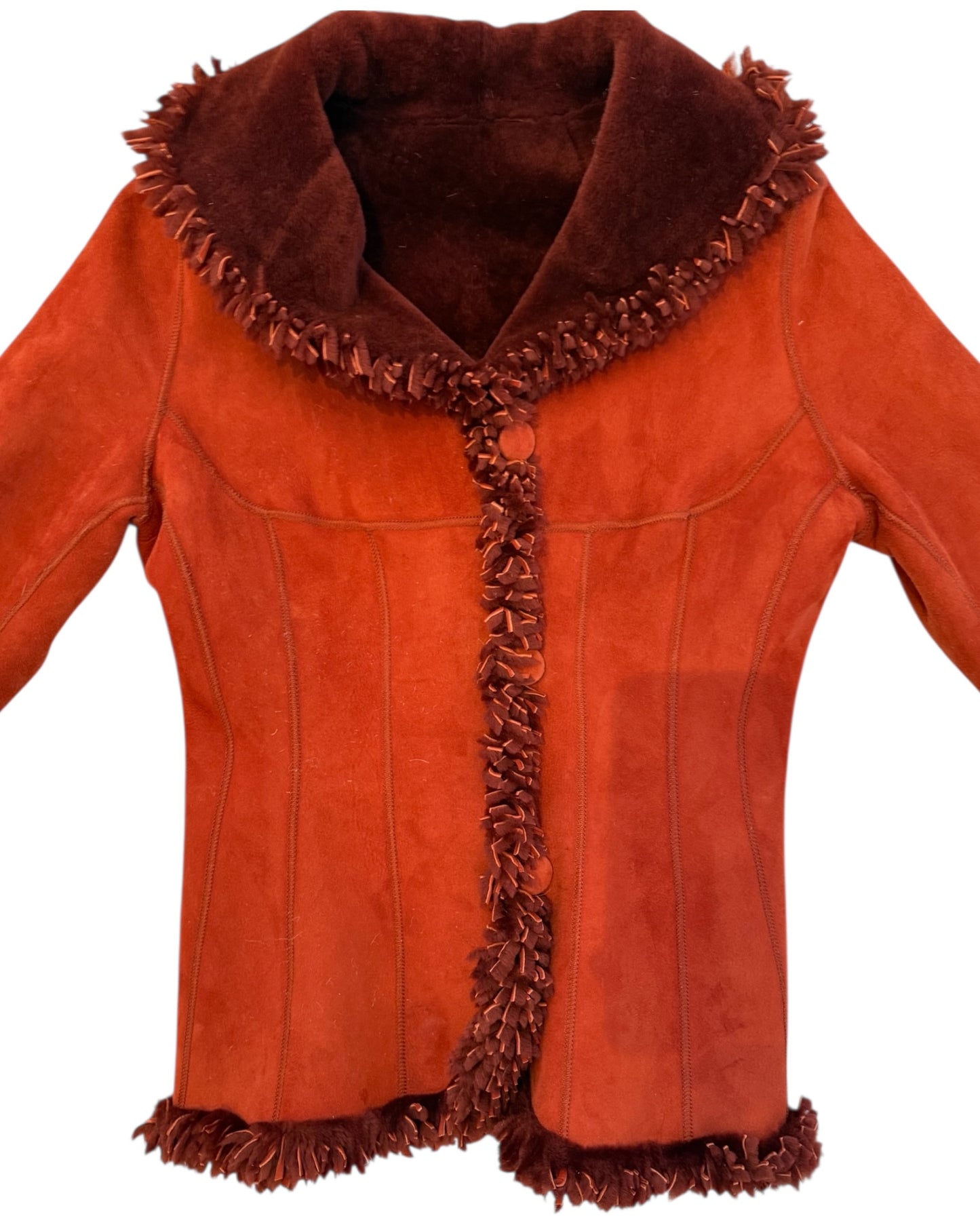 Vintage Orange Fur Lined Suede Jacket