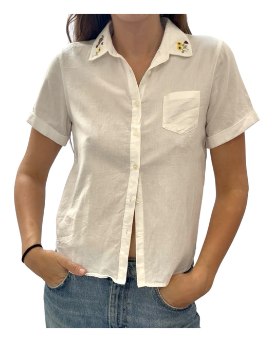 Vintage Embroidered Cotton Button-Up Top