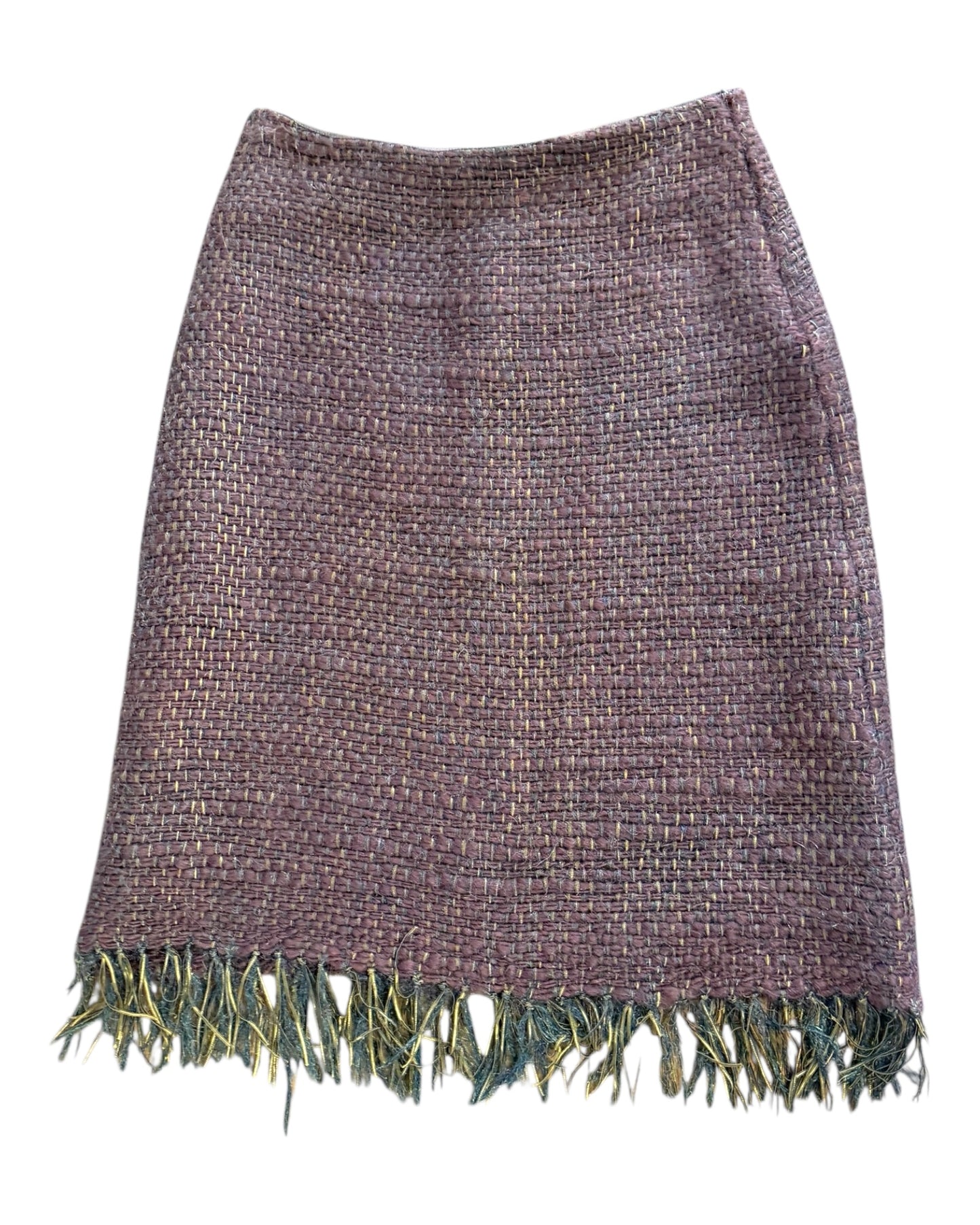 Vintage 2000s Moschino Brown Woven Mohair Skirt with Fringe