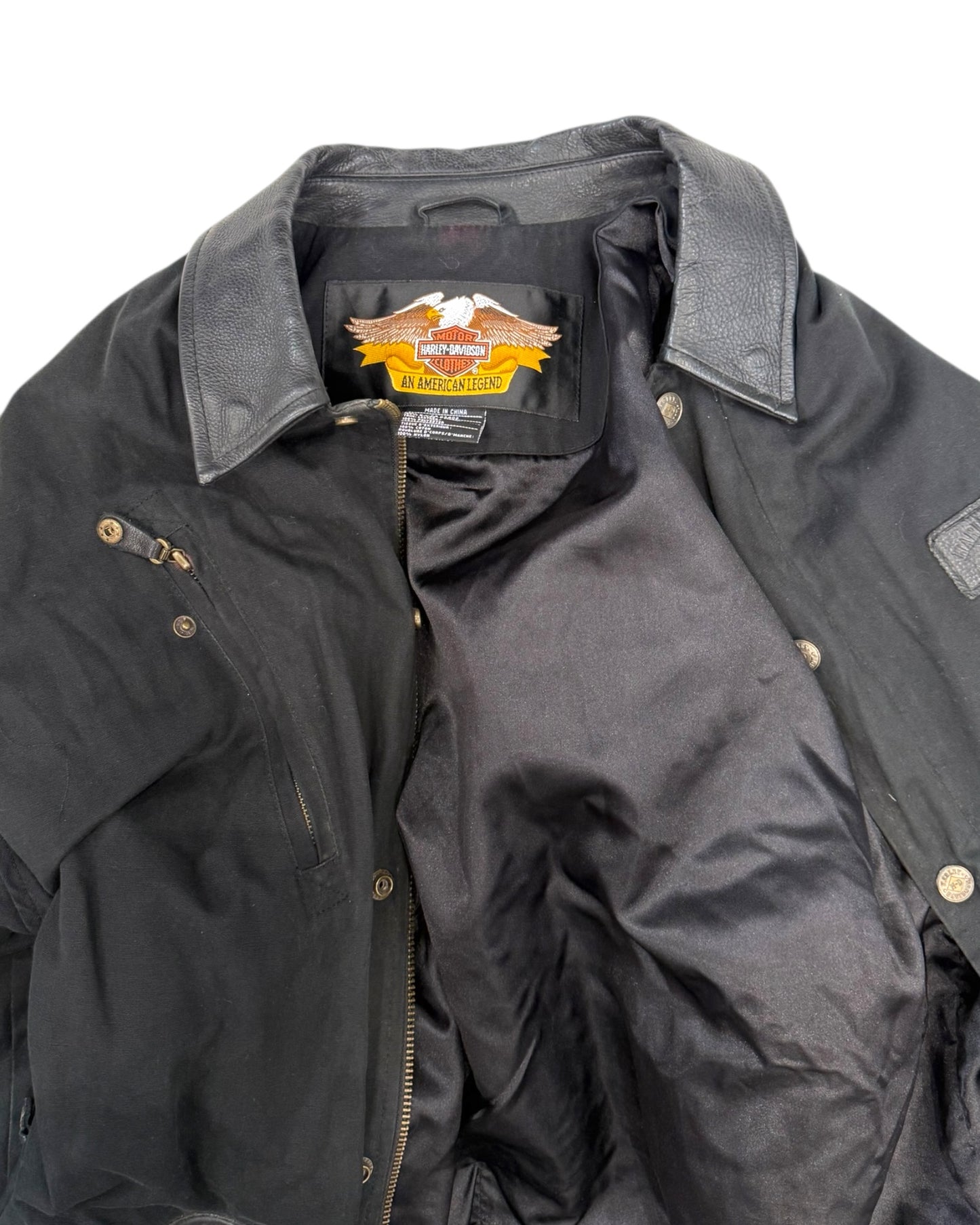 Vintage Harley Davidson Black Cotton and Leather Jacket