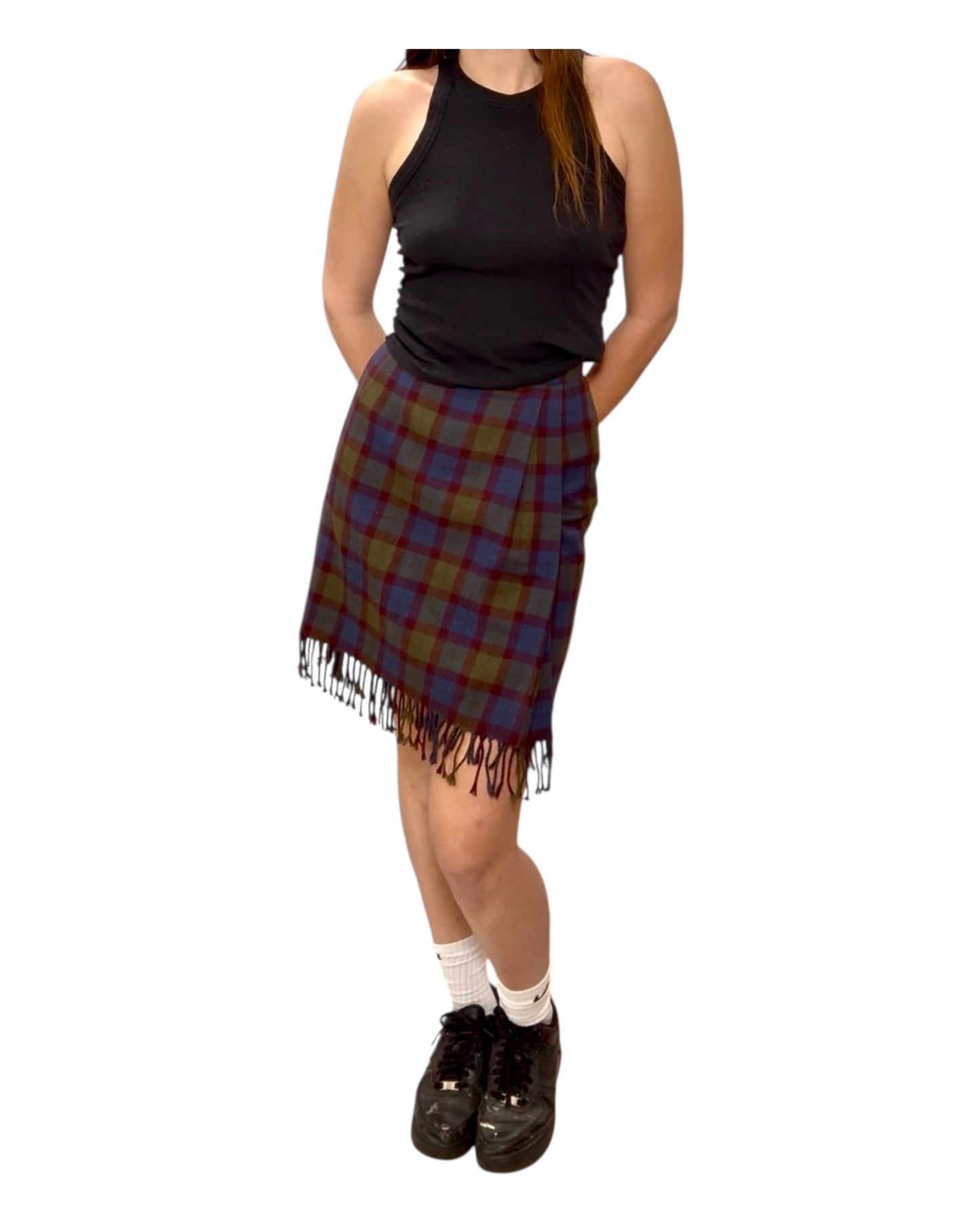 Vintage Carlisle Plaid Wool Skirt with Fringe