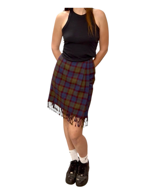 Vintage Carlisle Plaid Wool Skirt with Fringe