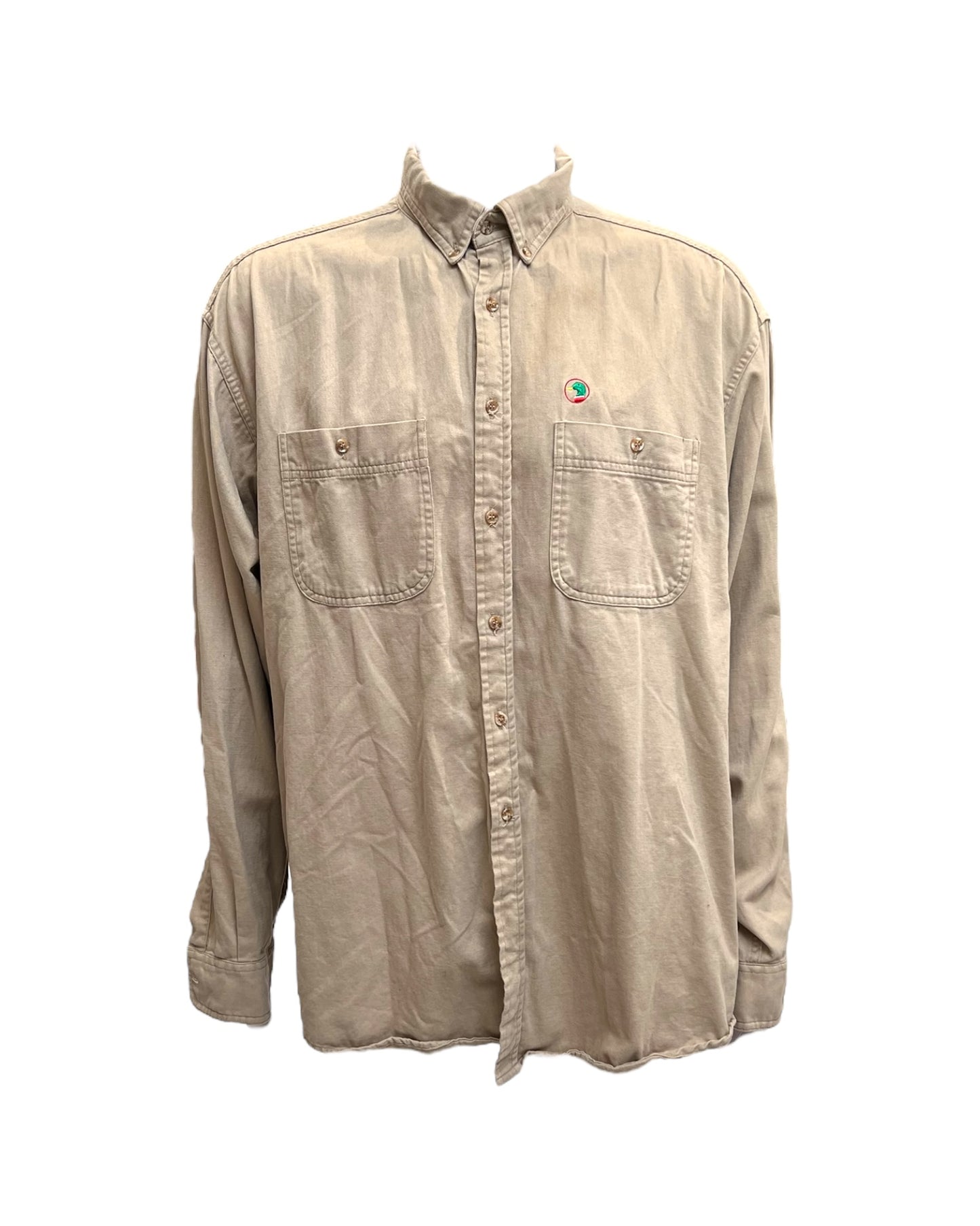 Vintage Tan Embroidered Duck Button-Up Top