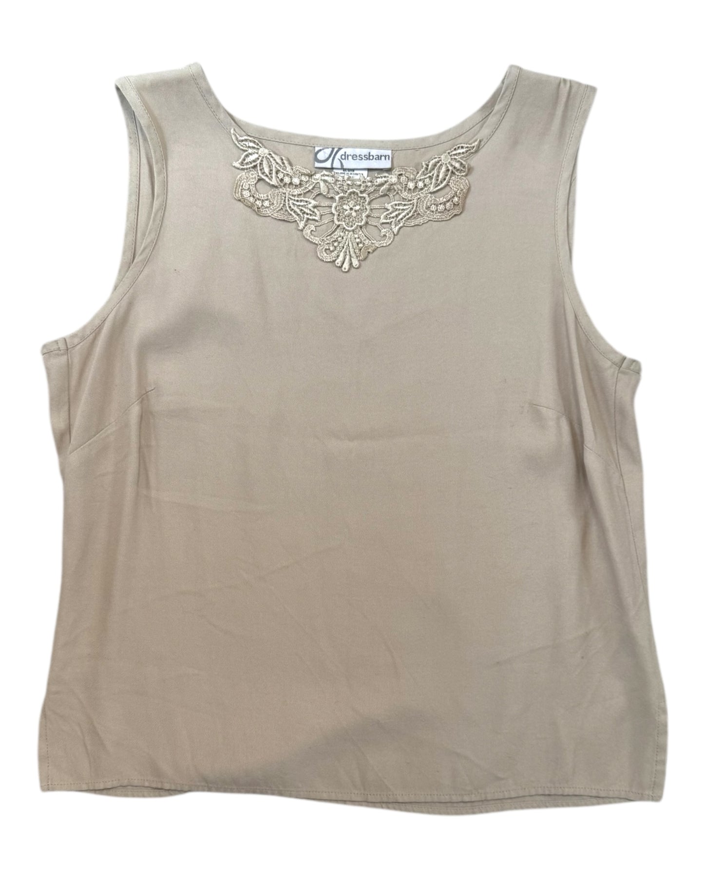 Vintage Beige Embroidered Tank Blouse