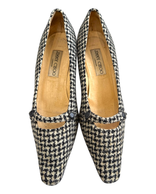Vintage Jimmy Choo Houndstooth Mary Jane Kitten Heels