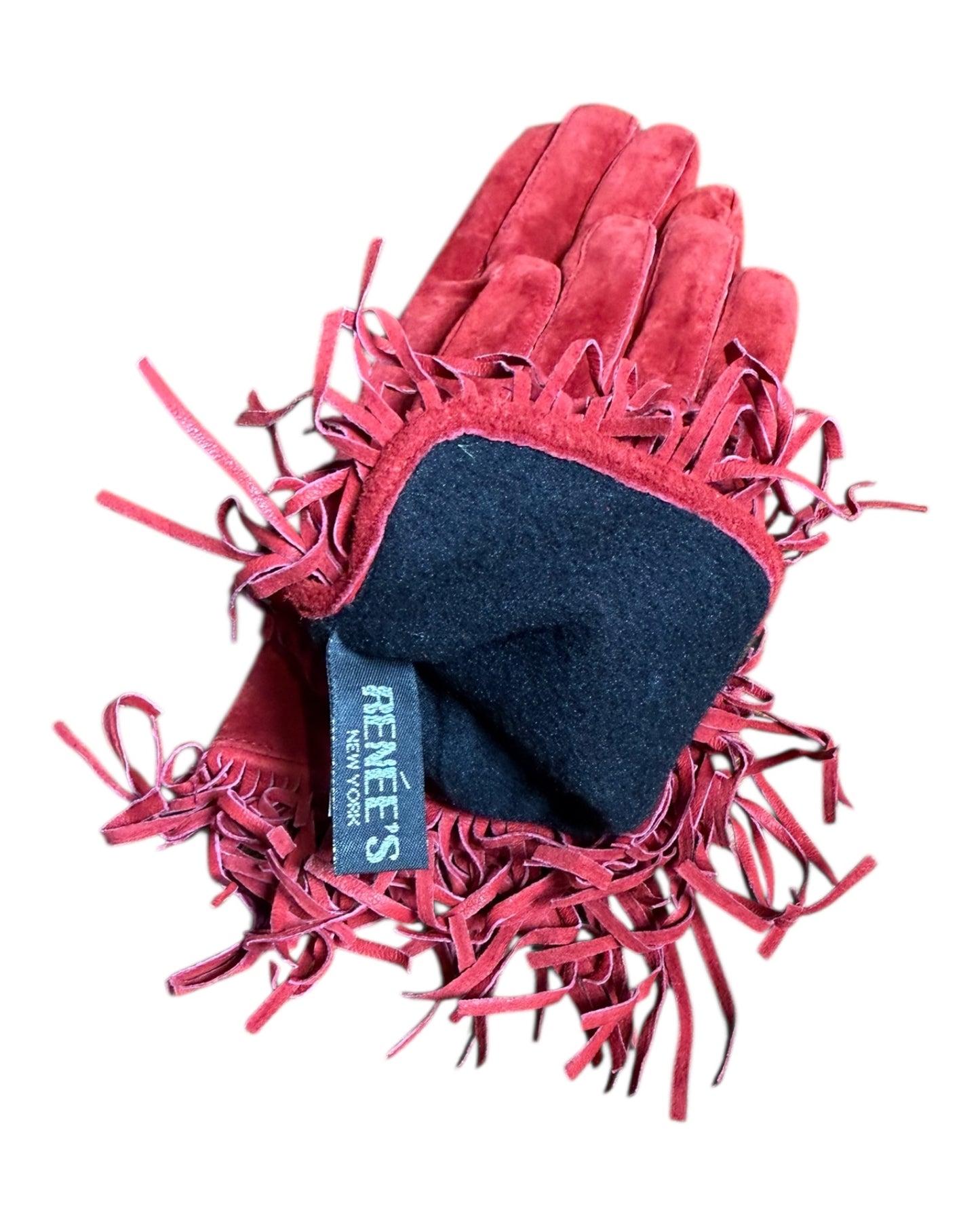 Vintage Red Suede Gloves with Fringe