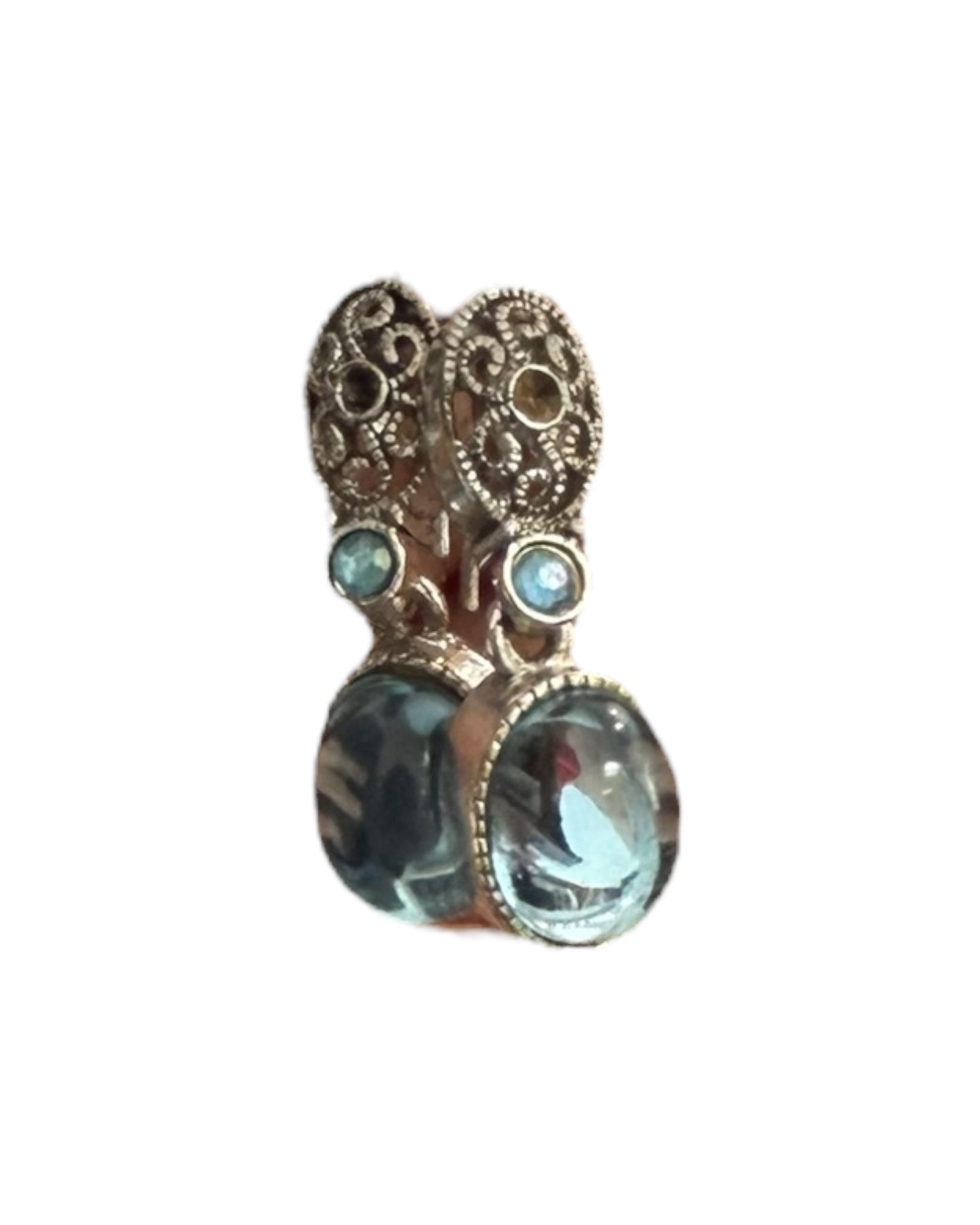 Vintage Blue Glass and Silver Dangly Earrings