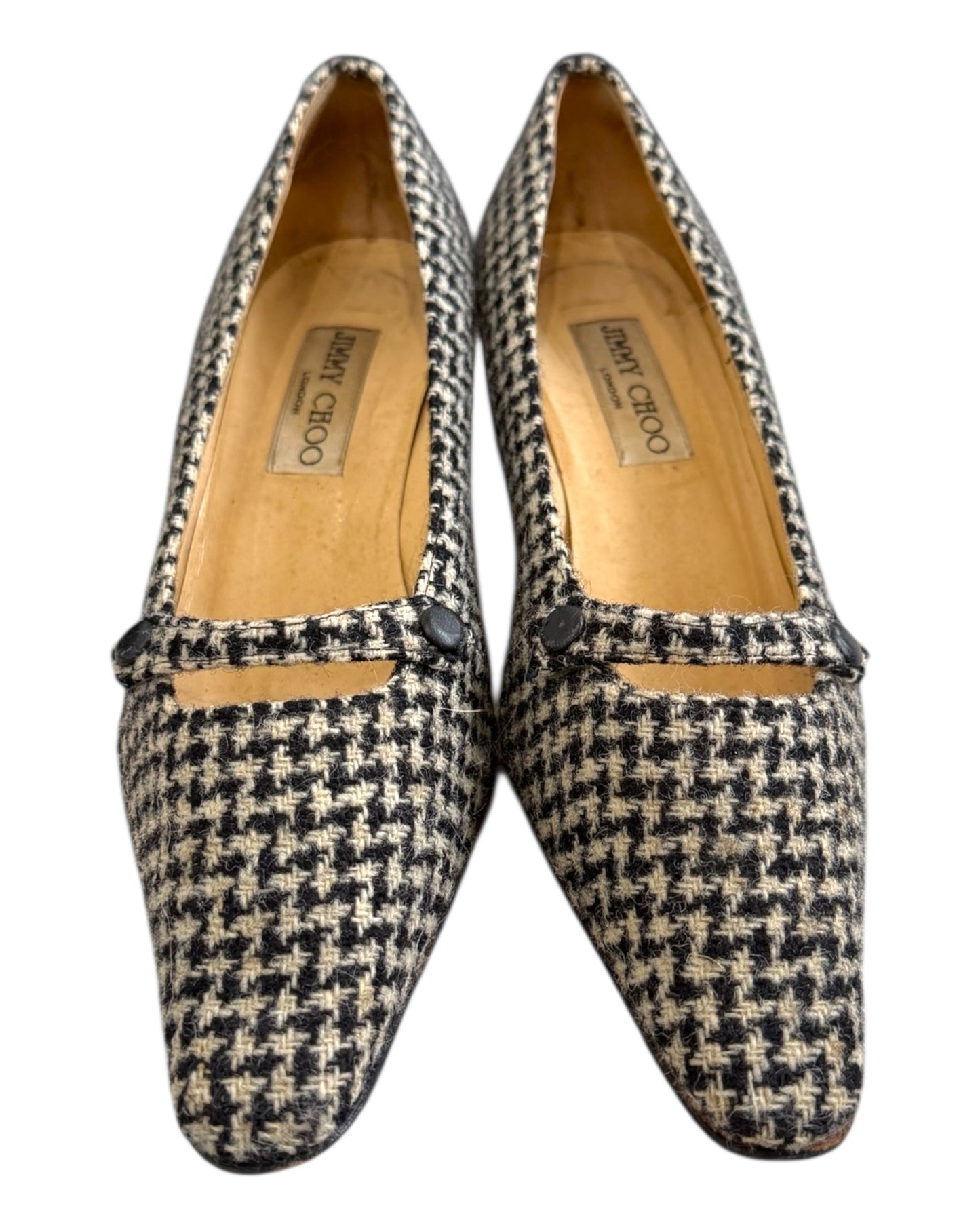 Vintage Jimmy Choo Houndstooth Mary Jane Kitten Heels