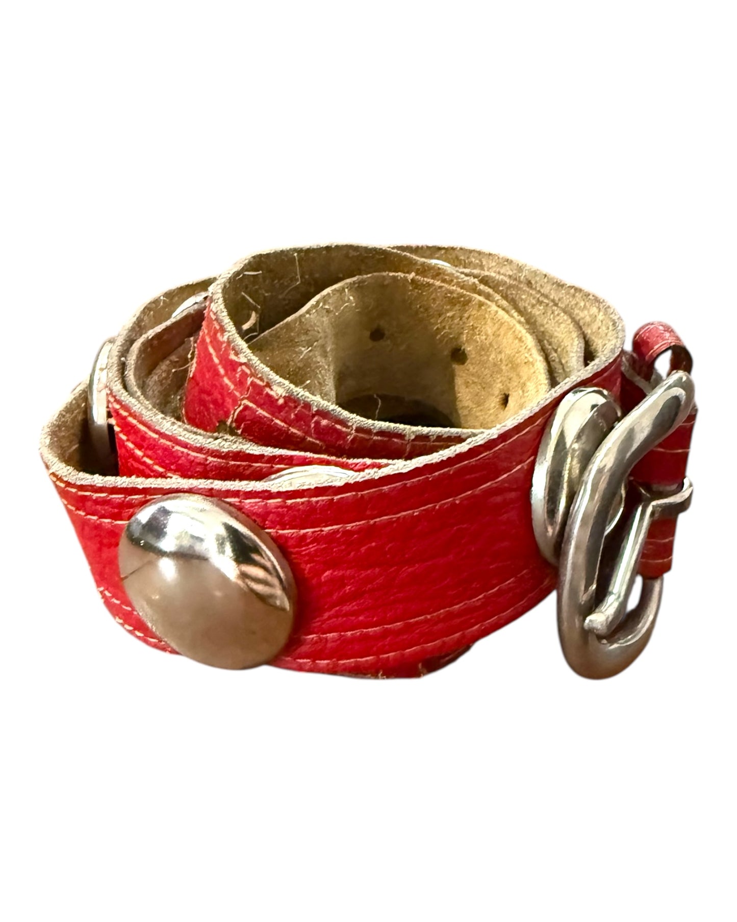 Vintage Red Leather Studded XL Belt