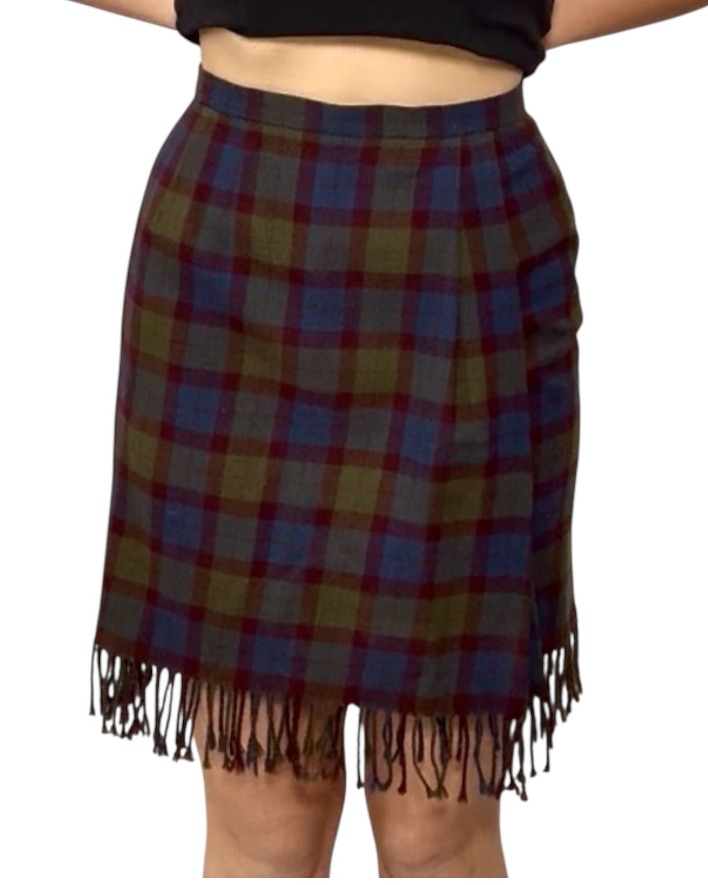 Vintage Carlisle Plaid Wool Skirt with Fringe