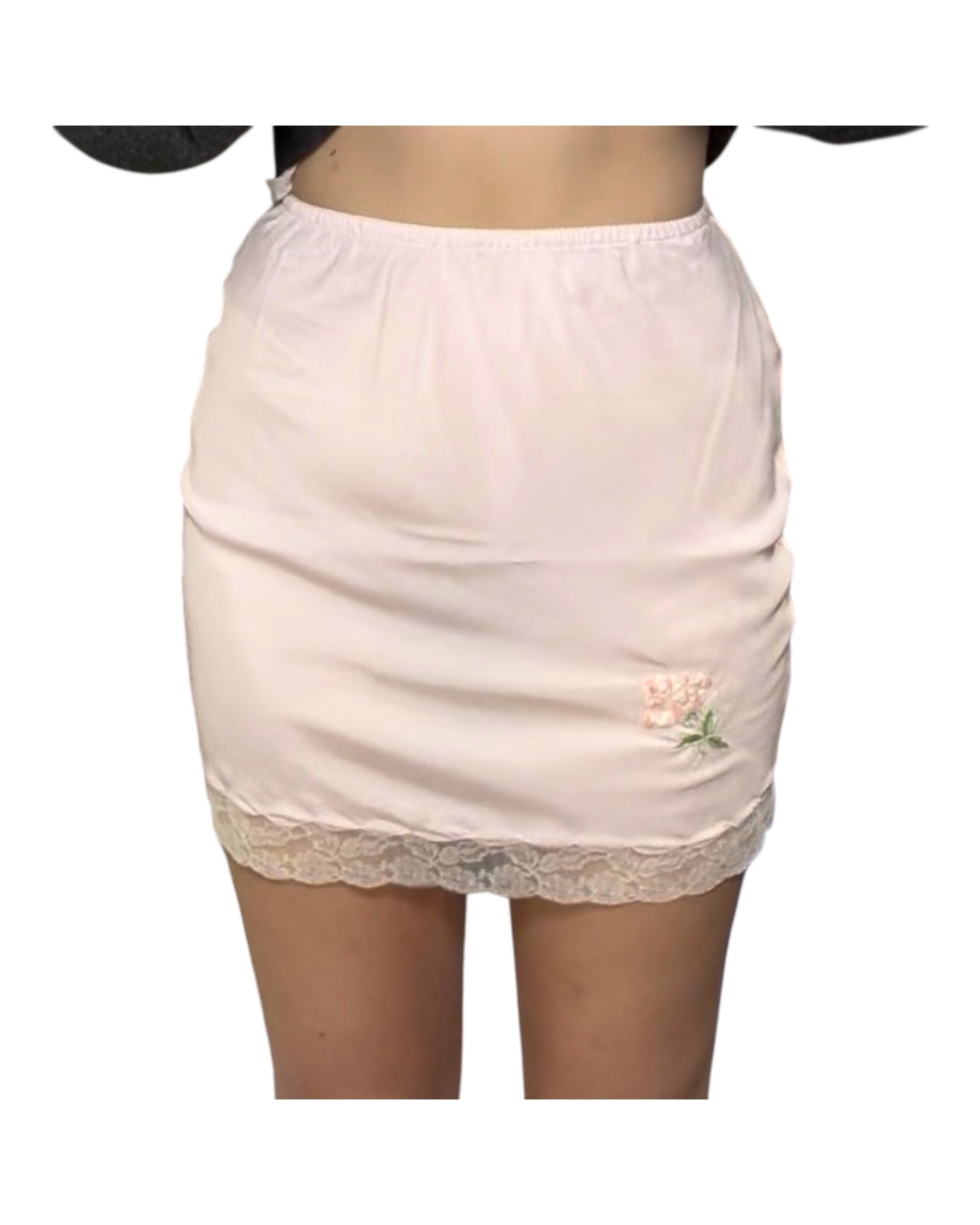 Vintage Bergdorf Goodman Pale Pink Skirt with Rose Embroidery