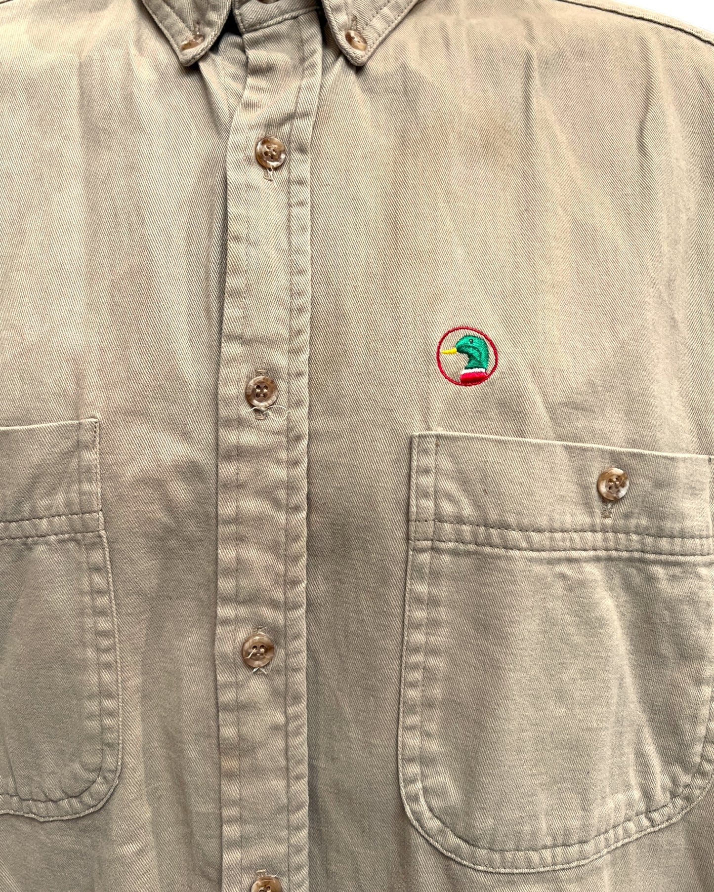 Vintage Tan Embroidered Duck Button-Up Top