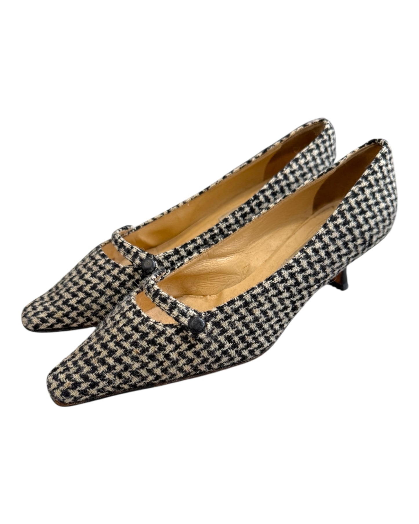Vintage Jimmy Choo Houndstooth Mary Jane Kitten Heels