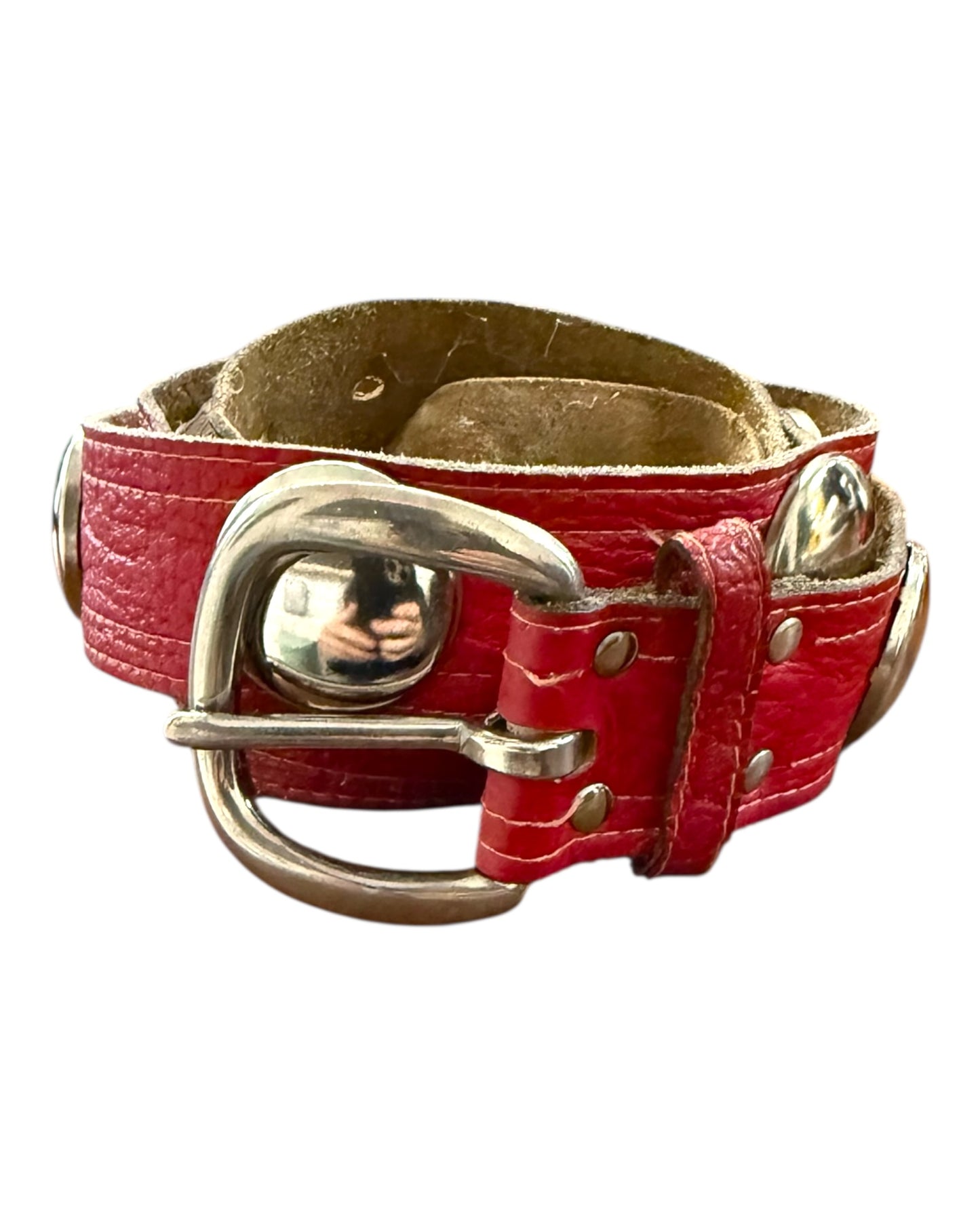 Vintage Red Leather Studded XL Belt