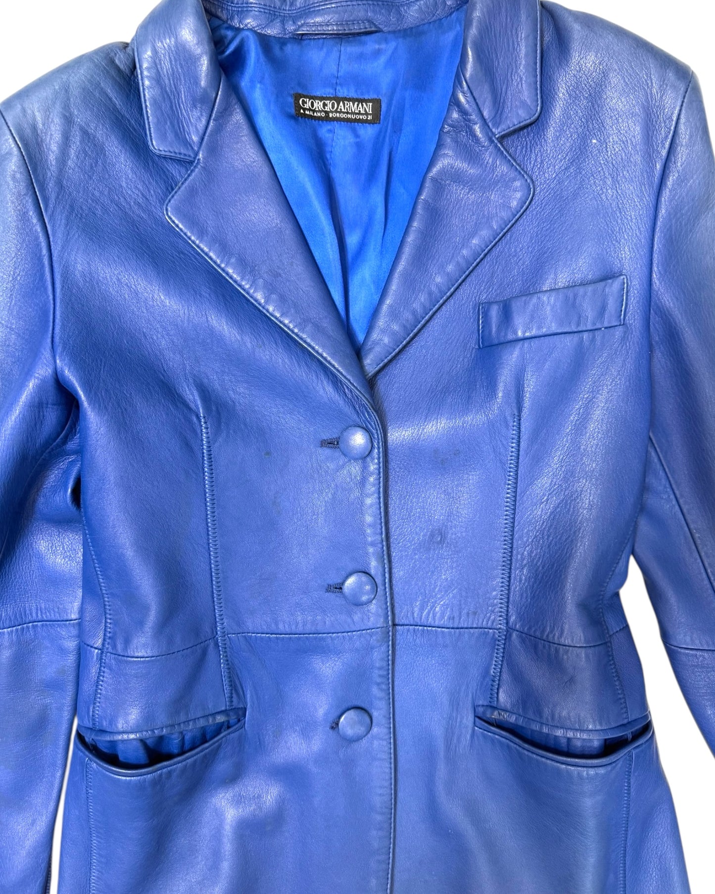 Vintage Giorgio Armani Blue Leather Jacket