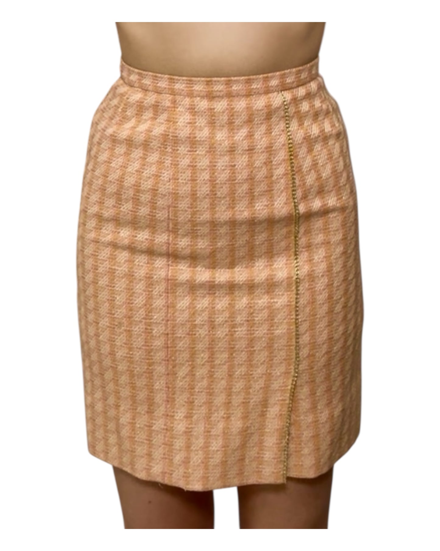 Vintage Chanel Pink Pencil Skirt with Gold Chain Detail