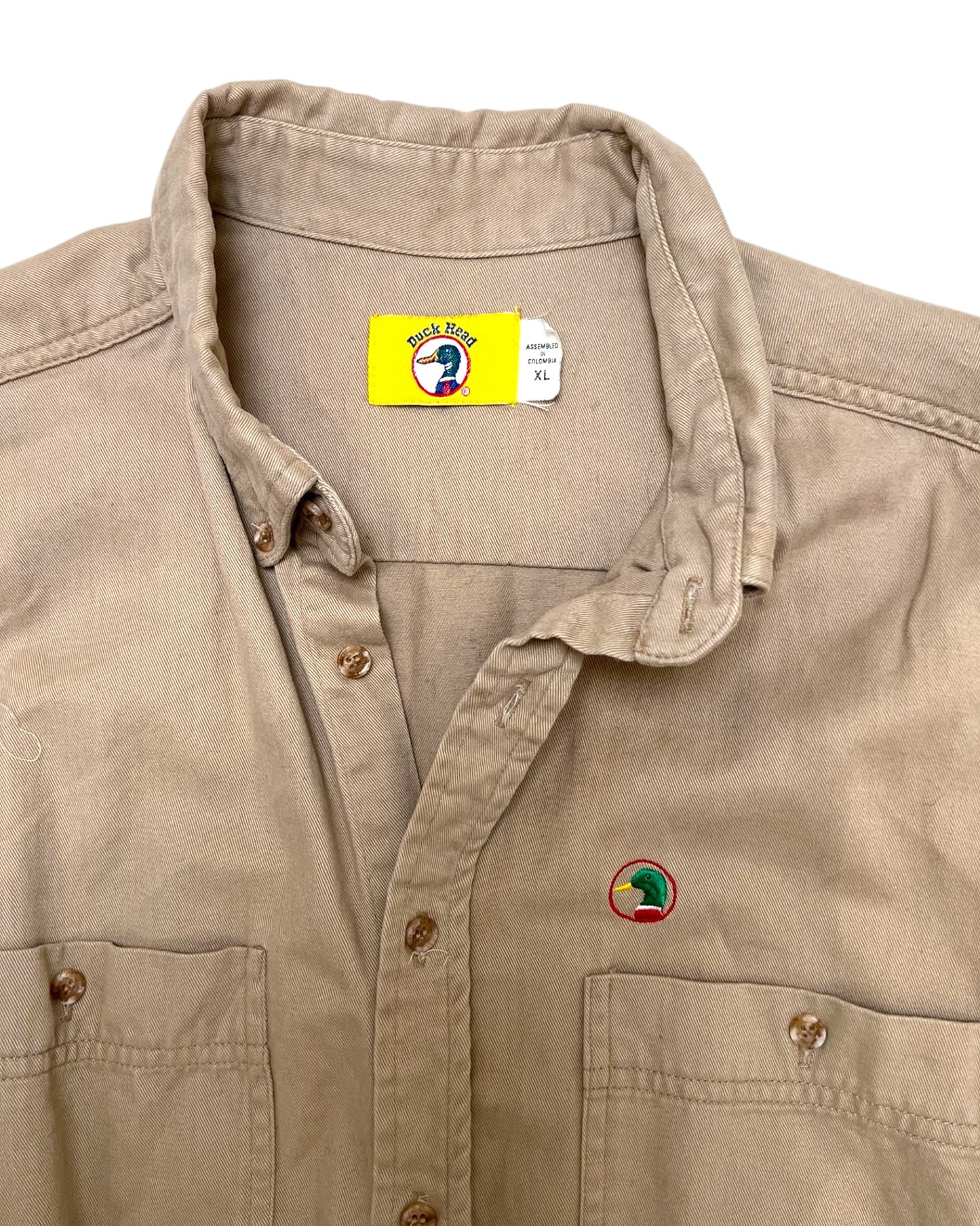 Vintage Tan Embroidered Duck Button-Up Top
